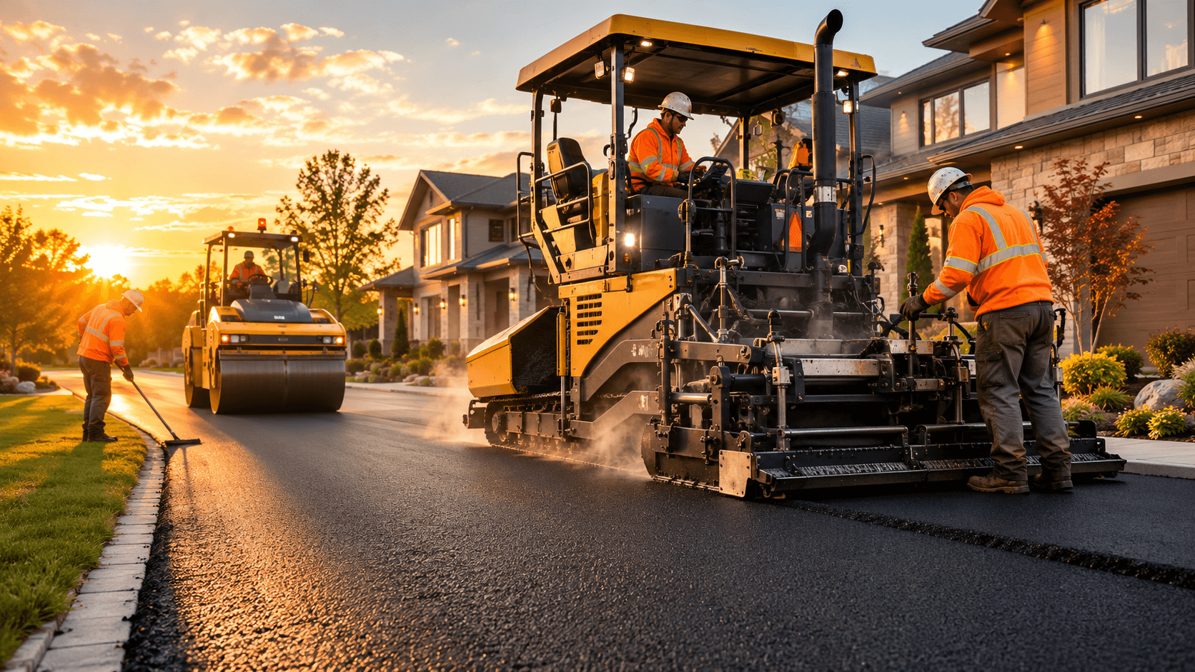 Freshly paved asphalt driveway